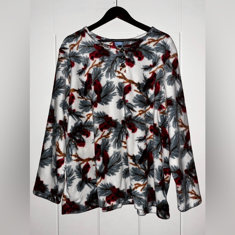 Comfort Corner Fleece Shirt Sleep Cardinal Print Cozy Loungewear Women‎ Size 2X